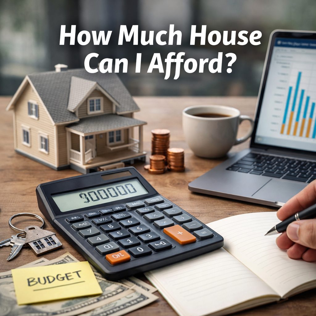 how much house can i afford calculator home buying budget planning with house model and laptop